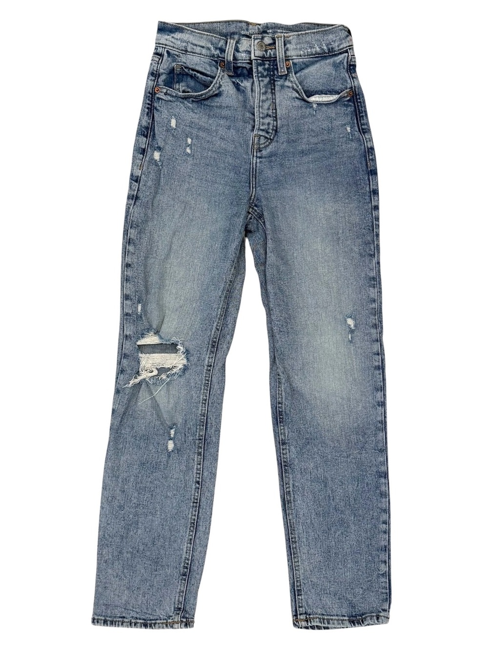 Old Navy Womens 00 Sky Hi Straight Jeans High Rise Light Paradiso Distressed